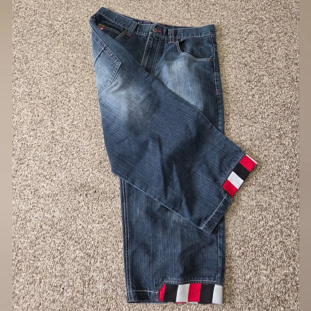 Vtg Raw Blue Baggy Denim Shorts 34 Y2K‎ Jorts Thick Stitch